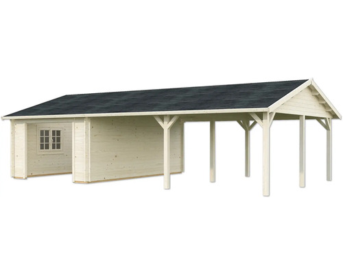 Abri de jardin en bois avec abri voiture et fenêtre