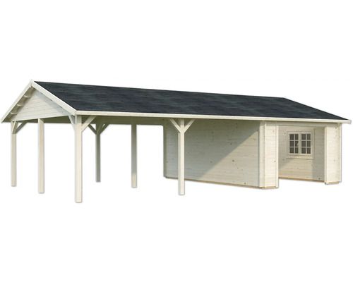 Garage en bois avec débarras et abri voiture