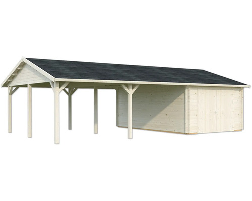 Garage en bois avec abri de voiture