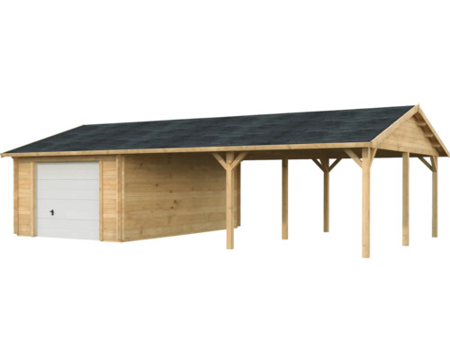 Garage simple Palmako Roger 19,0+33,2 m² mit Sektionaltor 1006 x 619 cm imprégné par immersion brun