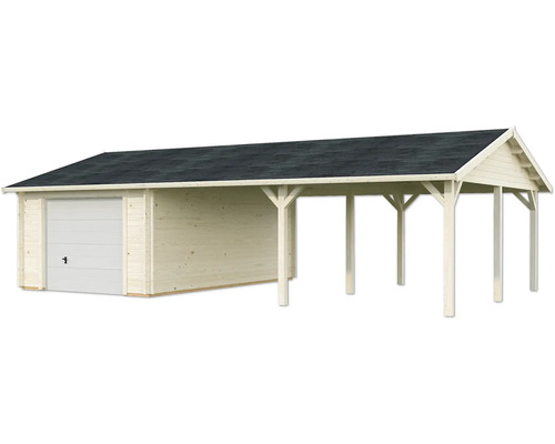 Garage en bois avec abri de voiture