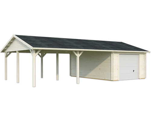 Garage en bois avec abri de voiture