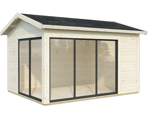 Abri de jardin en bois avec façade en verre