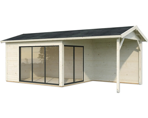 Abri de jardin avec portes coulissantes et auvent