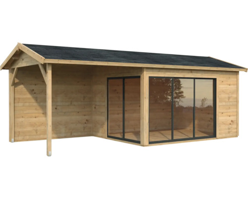 Abri de jardin Palmako Amanda 11,2 + 7,8 m² Slide Plus avec plancher 712 x 340 cm doté d'un vernissage par immersion marron Abri de jardin Palmako Amanda 11,2 + 7,8 m² Slide Plus avec plancher 712 x 340 cm doté d'un vernissage par immersion marron