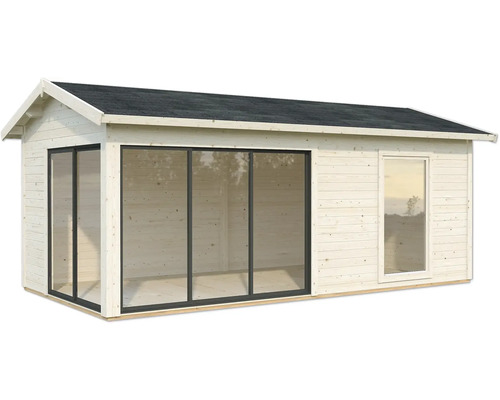 Maison de jardin en bois avec fenêtres et toit plat