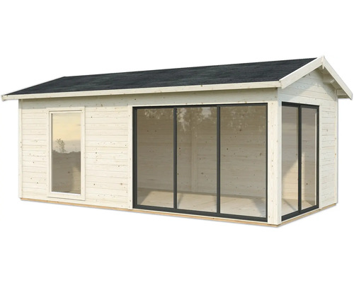 Abri de jardin en bois avec fenêtre et portes coulissantes