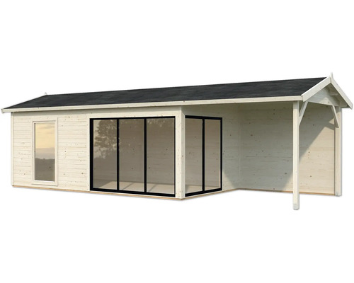 Maison de jardin en bois avec fenêtres et porte coulissante