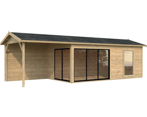 Abri de jardin Palmako Amanda 17,1 + 7,8 m² Slide Plus avec plancher 917 x 340 cm doté d'un vernissage par immersion marron Abri de jardin Palmako Amanda 17,1 + 7,8 m² Slide Plus avec plancher 917 x 340 cm doté d'un vernissage par immersion marron