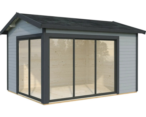 Abri de jardin Palmako Amanda 11,2 m² Slide Plus avec plancher 434 x 340 cm gris clair-anthracite