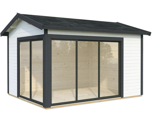 Abri de jardin Palmako Amanda 11,2 m² Slide Plus avec plancher 434 x 340 cm blanc-anthracite