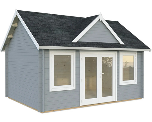 Gartenhaus Palmako Claudia 14,2 m² inkl. Fussboden 494 x 376 cm hellgrau-weiss Gartenhaus mit Fenstern und Doppeltür