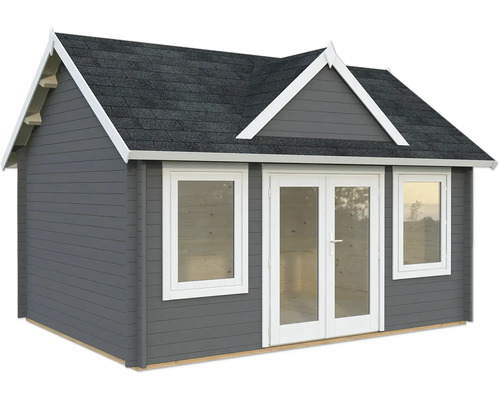Gartenhaus Palmako Claudia 14,2 m² inkl. Fussboden 494 x 376 cm dunkelgrau-weiss Gartenhaus aus Holz mit Doppeltür und Fenstern