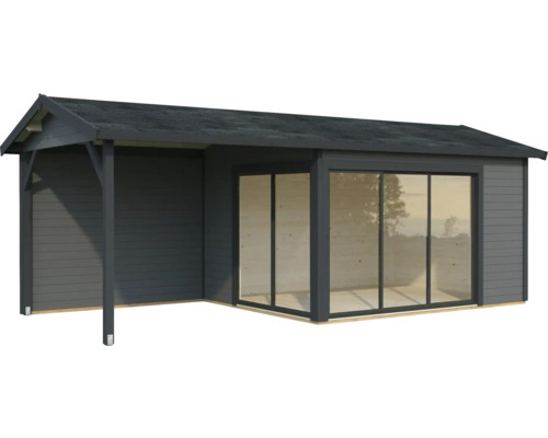 Abri de jardin Palmako Amanda 11,2+7,8 m² Slide avec plancher 712 x 340 cm gris foncé-anthracite