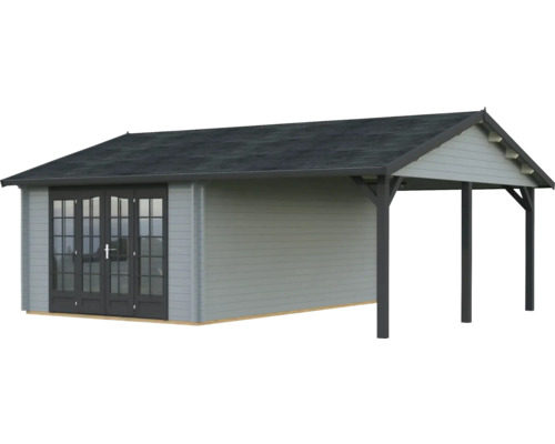 Abri de jardin Palmako Irene 19,0+16,2 m² 703 x 619 cm gris clair-anthracite Abri de jardin avec porte double et annexe