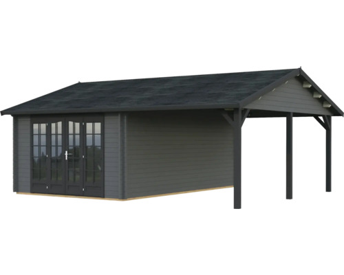 Gartenhaus Palmako Irene 19,0+16,2 m² 703 x 619 cm dunkelgrau-anthrazit Gartenhaus mit Anbau aus Holz