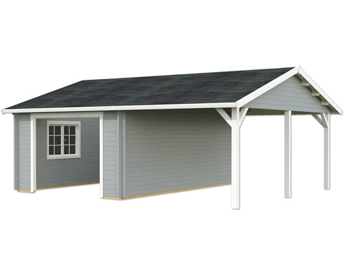 Garage simple Palmako Roger 19,0+16,2 m² sans portail 706 x 619 cm gris clair-blanc
