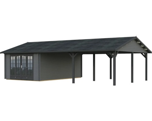 Gartenhaus Palmako Irene 19,0+33,2 m² 1006 x 619 cm dunkelgrau-anthrazit Holz Gartenhaus mit Carport Anbau