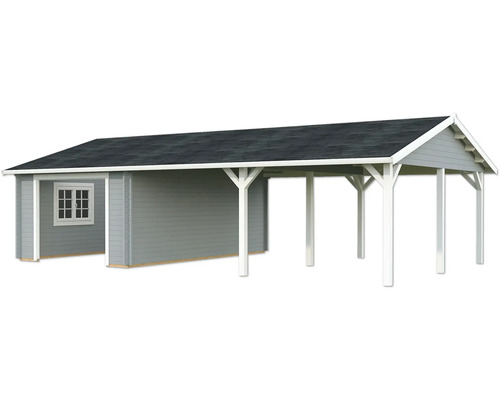 Garage simple Palmako Roger 19,0+33,2 m² sans portail 1006 x 619 cm gris clair-blanc