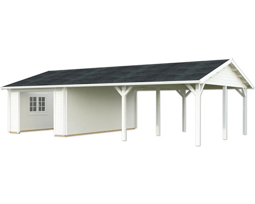 Einzelgarage Palmako Roger 19,0+33,2 m² kit ohne Tor 1006 x 619 cm weiss Holzgarage mit Carport und Fenster