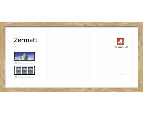 Cadre à objets en bois Zermatt chêne 50x23 cm 3 photos 13x18 cm