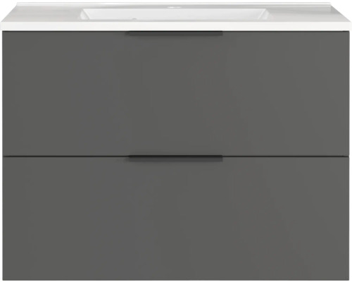 Germania Mineralguss-Waschbecken weiss mit Unterschrank GW-CRANDON BxHxT 81 x 61 x 47 cm Frontfarbe graphit Waschtischunterschrank mit zwei Schubladen und Waschbecken