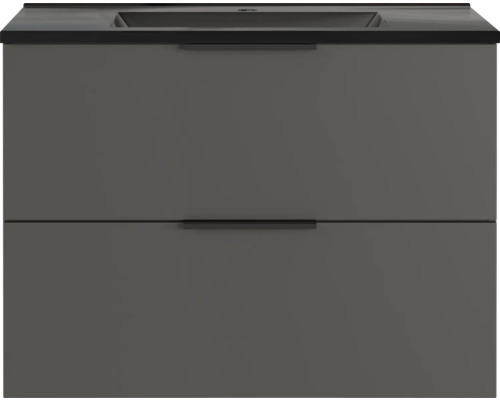 Germania Mineralguss-Waschbecken schwarz mit Unterschrank GW-CRANDON BxHxT 81 x 61 x 47 cm Frontfarbe graphit Waschbeckenunterschrank mit zwei Schubladen