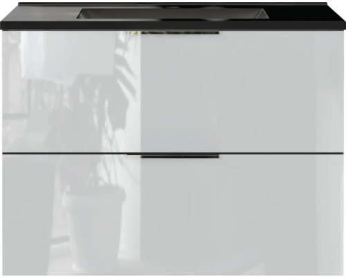 Germania Mineralguss-Waschbecken schwarz mit Unterschrank GW-VASIO BxHxT 81 x 61 x 47 cm Frontfarbe silbergrau Waschbeckenunterschrank mit zwei Schubladen