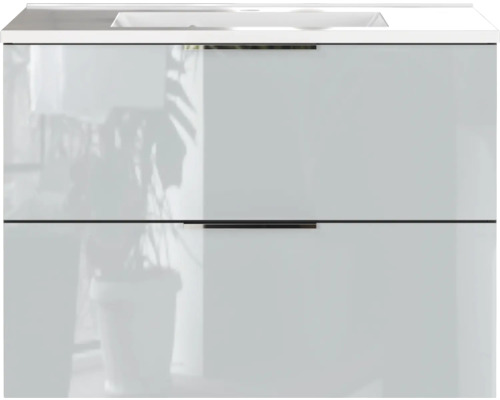 Germania Mineralguss-Waschbecken weiss mit Unterschrank GW-VASIO BxHxT 81 x 61 x 47 cm Frontfarbe silbergrau Waschtischunterschrank mit zwei Schubladen