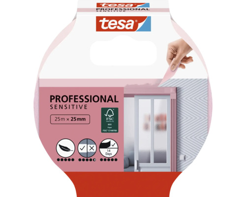 Ruban de masquage Tesa Professional Sensitive, 25 mètres sur 25 millimètres