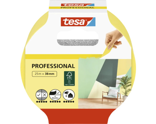 Ruban adhésif tesa® pro intérieur 25 m x 38 mm Ruban de masquage Tesa Professional 25 mètres sur 38 millimètres