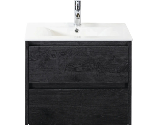 Meuble sous-lavabo avec deux tiroirs, vasque à poser et robinet