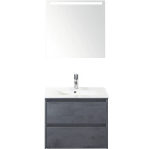 Meuble-lavabo avec deux tiroirs, lavabo et miroir avec éclairage