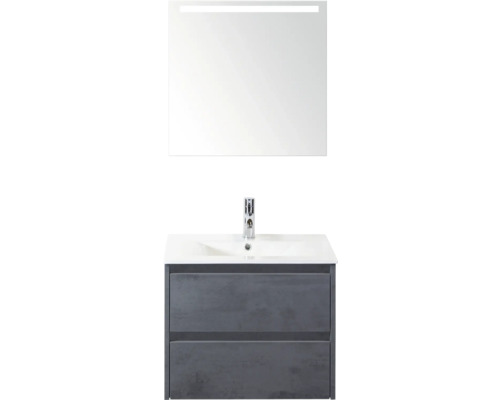 Meuble-lavabo avec deux tiroirs, lavabo et miroir avec éclairage