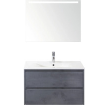 Meuble-lavabo de salle de bains avec lavabo, robinet et miroir éclairé