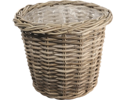 Runder Pflanzkorb aus Rattan mit Folie ausgekleidet