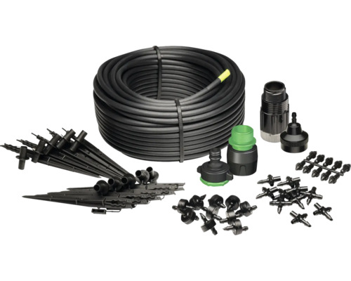 Kit d''irrigation goutte à goutte avec tuyau, raccords et goutteurs pour l''irrigation du jardin