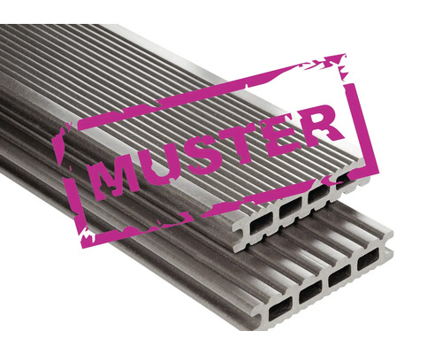 Handmuster zu Konsta WPC Terrassendiele Futura Hohlkammerprofil glatt 26x145 mm graubraun Échantillon de lames de terrasse en WPC