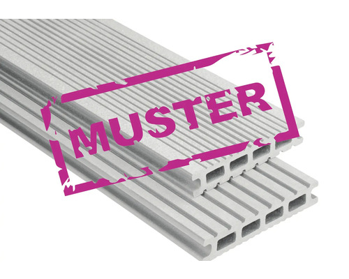 Échantillon de lame de terrasse Konsta en bois composite Futura profilé à chambre creuse gris clair brossé 26x145 mm (au mètre à partir de 1,00 m jusqu'à 6,00 m max.) Échantillon de lames de terrasse en plastique