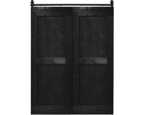 Porte coulissante en bois noir avec ferrures