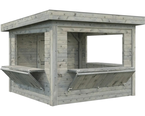 Marktstand Palmako Lenna 8,3 m² Set 306 300 x 300 cm tauchimprägniert grau Holz Gartenbar mit zwei Klapptheken