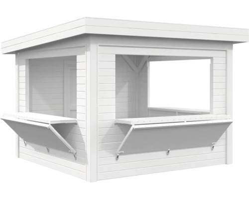 Marktstand Palmako Lenna 8,3 m² Set 306 300 x 300 cm weiß Weisses Holz Gartenhaus mit Klapptheken
