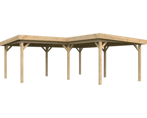 Pavillon Palmako Lenna 16,6 m² 588 x 588 cm tauchimprägniert braun Holzcarport mit Flachdach und Stützpfosten