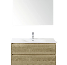 Combinaison de lavabo avec miroir, lavabo et meuble bas avec deux tiroirs