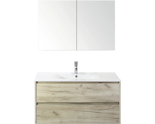 Meuble-lavabo avec meuble sous-vasque, miroir et robinet