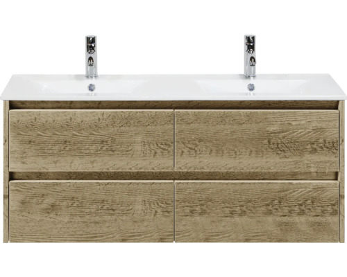 Meuble sous-lavabo avec deux lavabos et quatre tiroirs