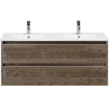 Meuble sous-lavabo avec double vasque et quatre tiroirs aspect bois