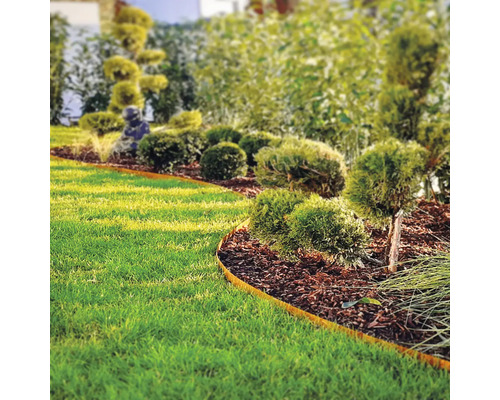 Insert de parterre, bordure bellissa Corten 1000 x 20 cm Aménagement paysager avec pelouse, buissons et bordure de parterre