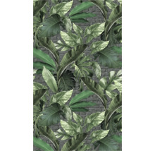 Papier peint avec feuilles tropicales et motif de briques