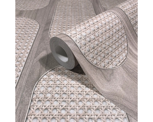 Rouleau de papier peint aspect rotin et bois